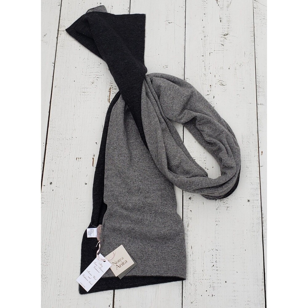 Note di Anita Women's GRAY / BLACK Reversible Wool, Cashmere, Nylon Scarf NEW